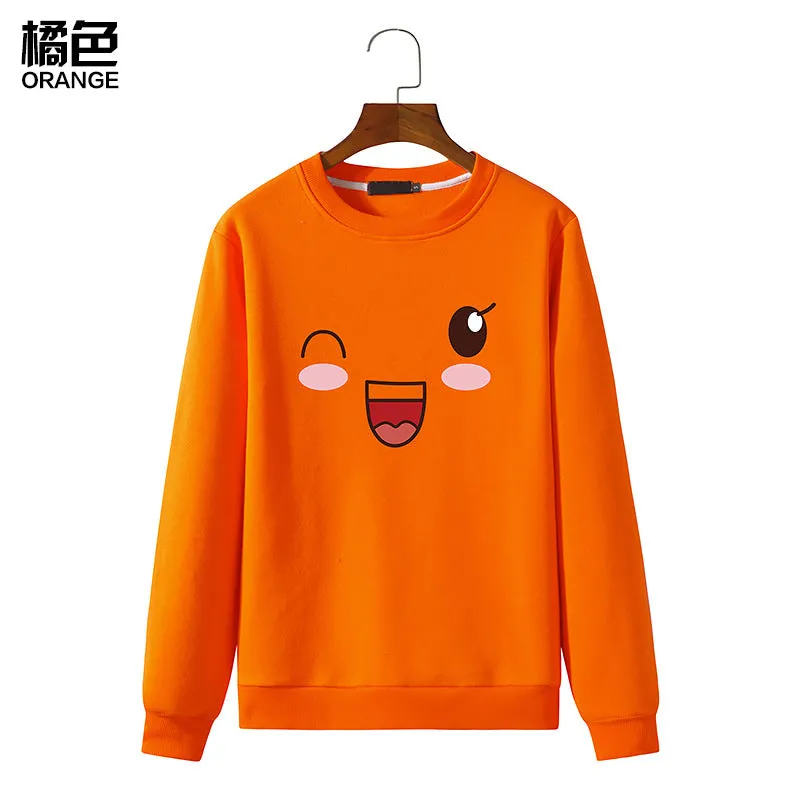 Round Neck Sweater Long Sleeved Simle Face Sweatshirt
