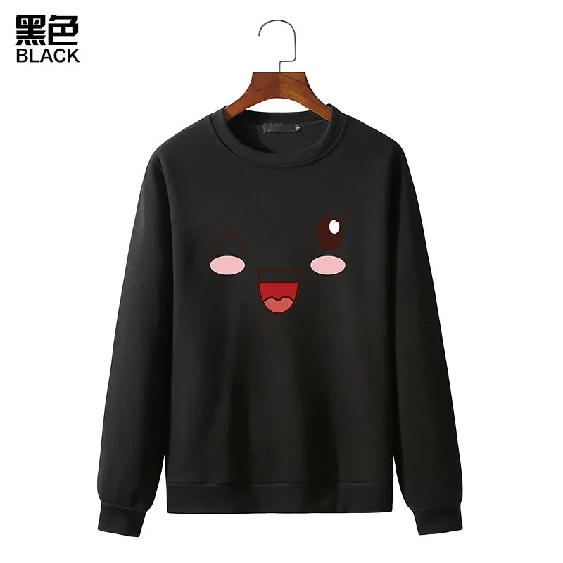 Round Neck Sweater Long Sleeved Simle Face Sweatshirt