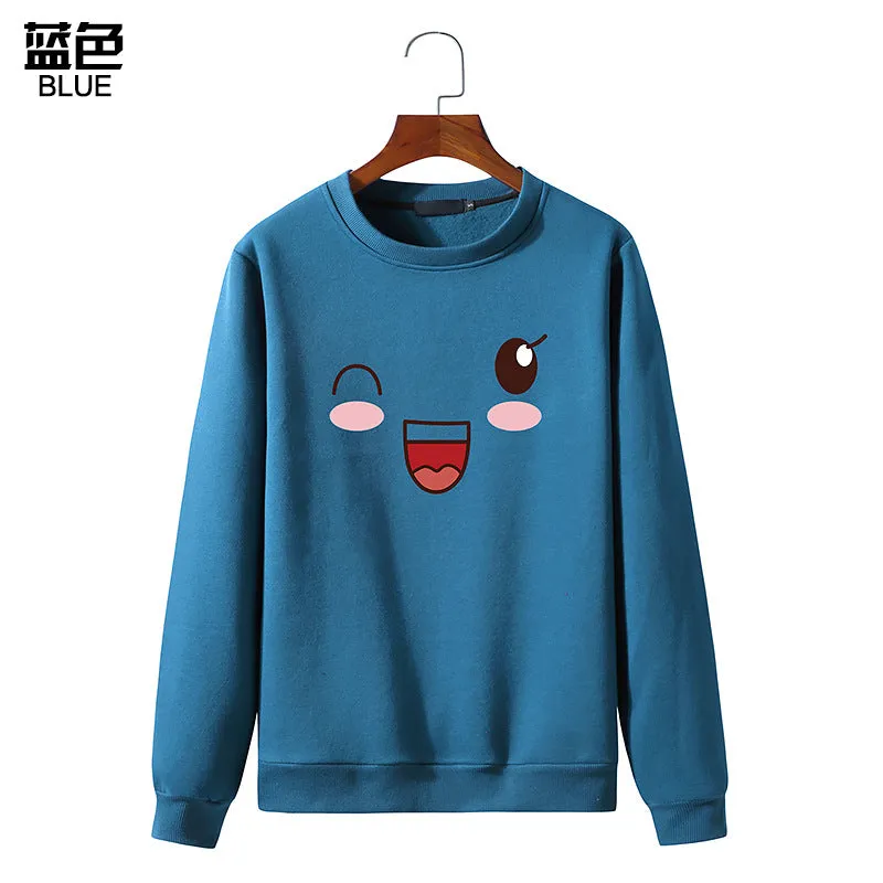 Round Neck Sweater Long Sleeved Simle Face Sweatshirt