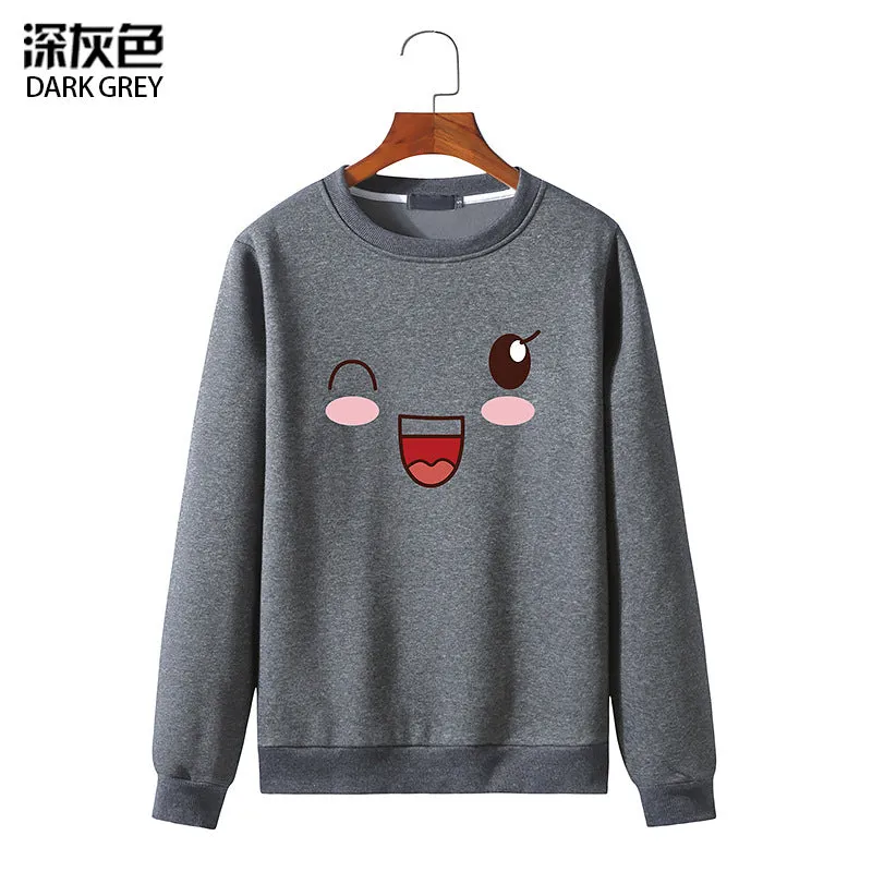 Round Neck Sweater Long Sleeved Simle Face Sweatshirt