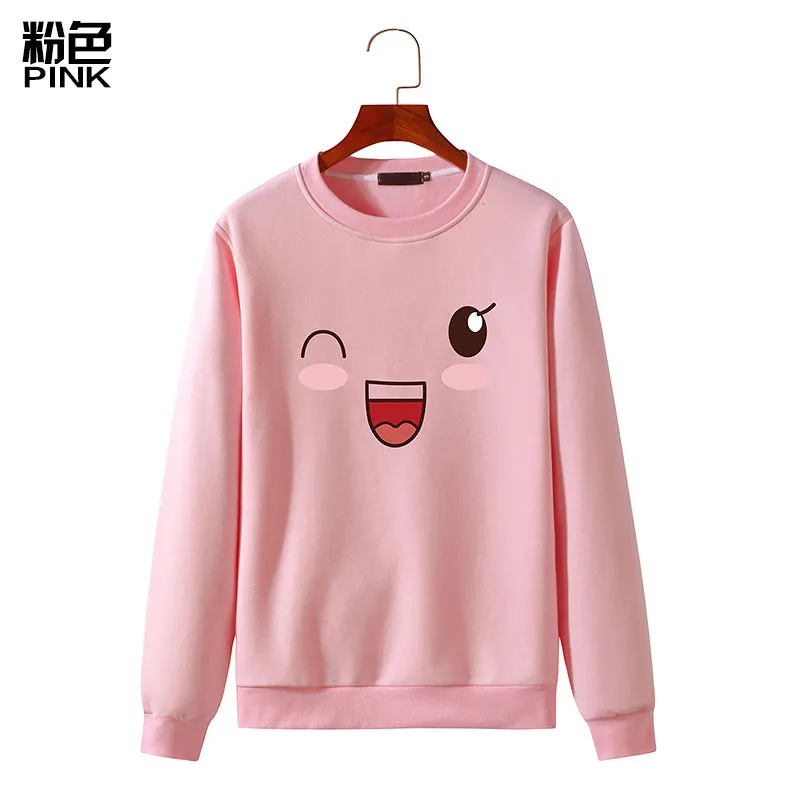 Round Neck Sweater Long Sleeved Simle Face Sweatshirt