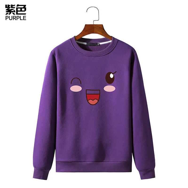 Round Neck Sweater Long Sleeved Simle Face Sweatshirt