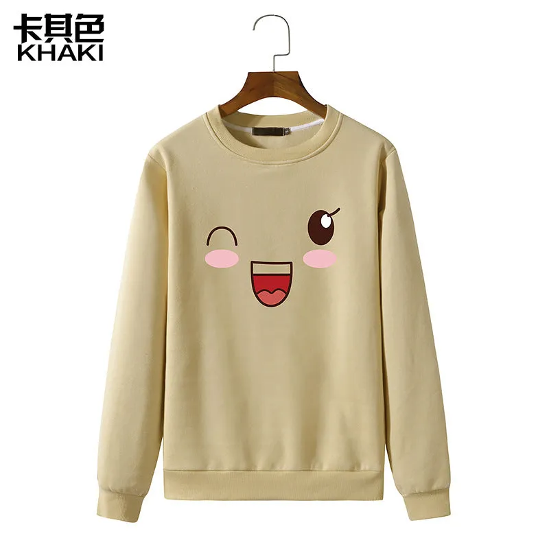 Round Neck Sweater Long Sleeved Simle Face Sweatshirt