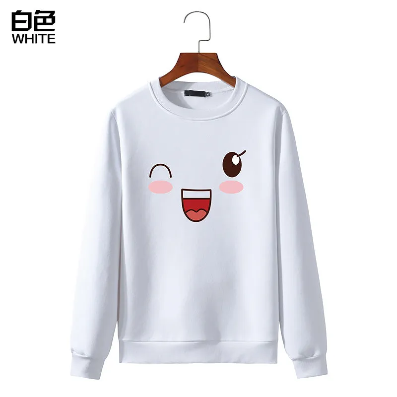 Round Neck Sweater Long Sleeved Simle Face Sweatshirt