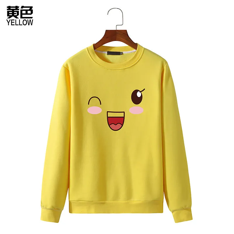 Round Neck Sweater Long Sleeved Simle Face Sweatshirt