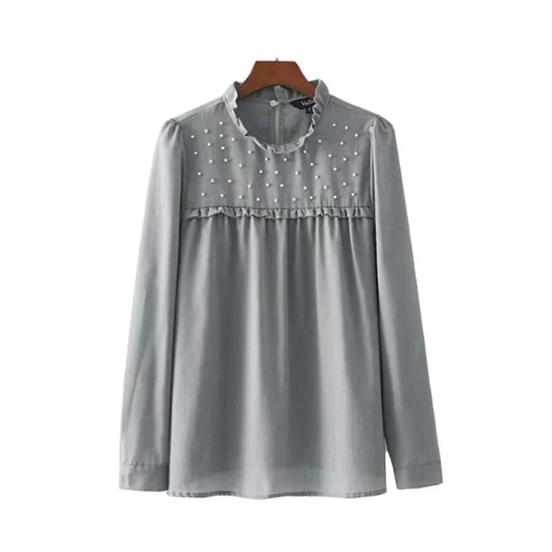 Ruffled & Pearl Beaded Shirt