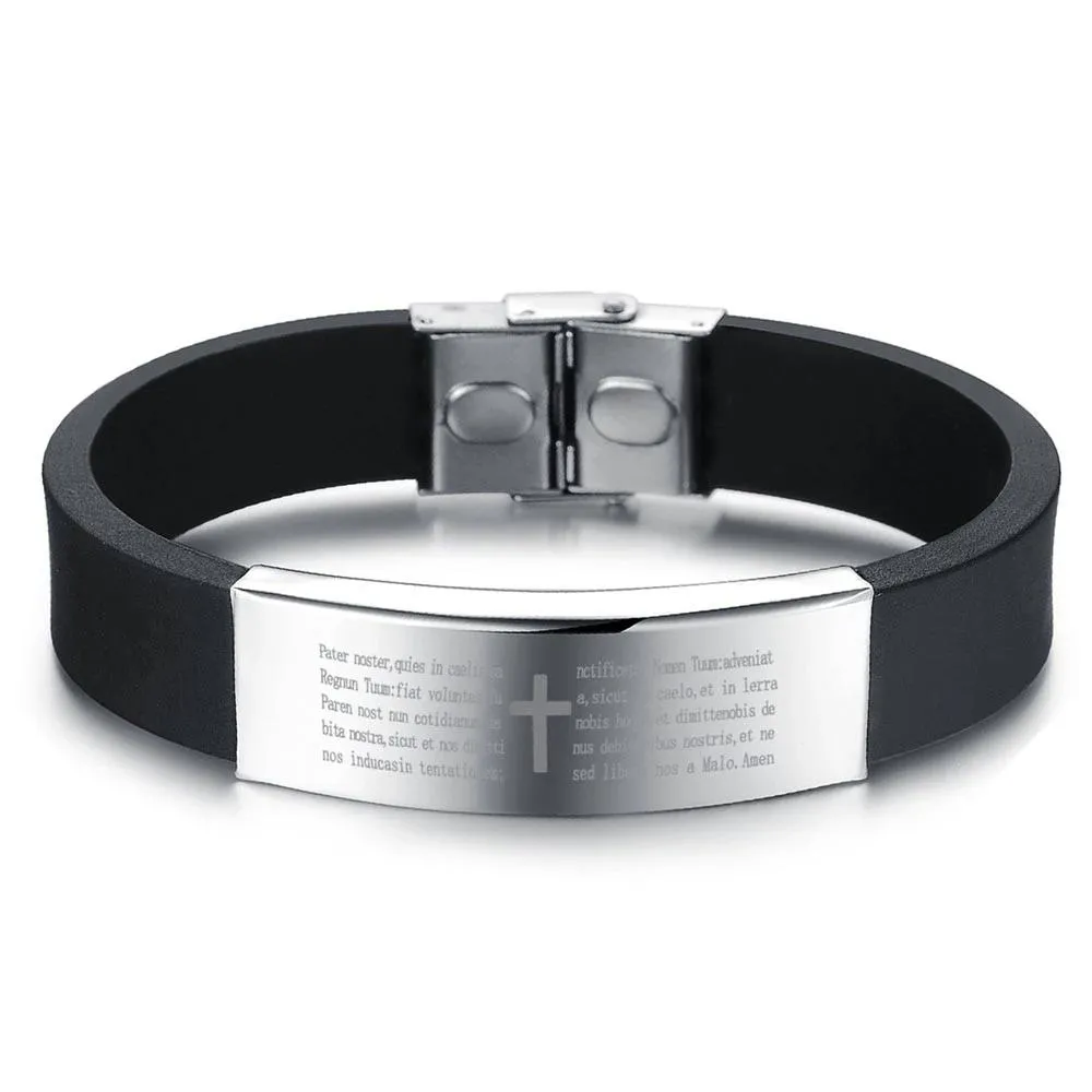 Scripture Pattern Silicone Stainless Steel Bracelets & Bangles Fashion Men's Bracelet Gift Ideas For Him