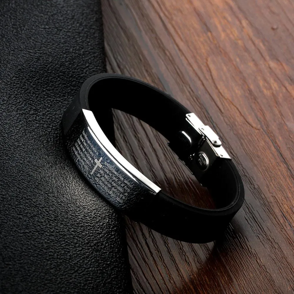 Scripture Pattern Silicone Stainless Steel Bracelets & Bangles Fashion Men's Bracelet Gift Ideas For Him
