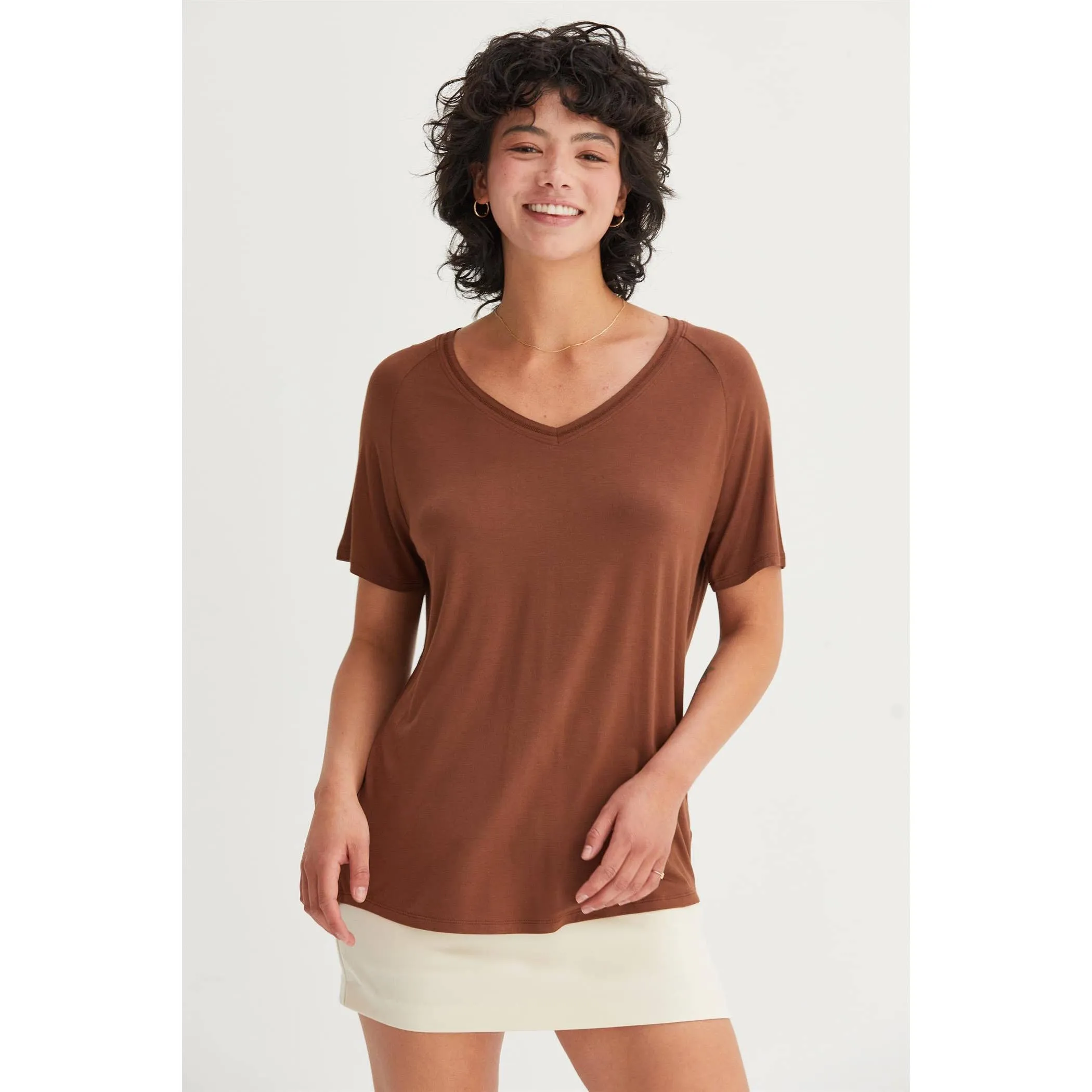 Short Sleeve V Neck HYFVE Top: Grey Blue