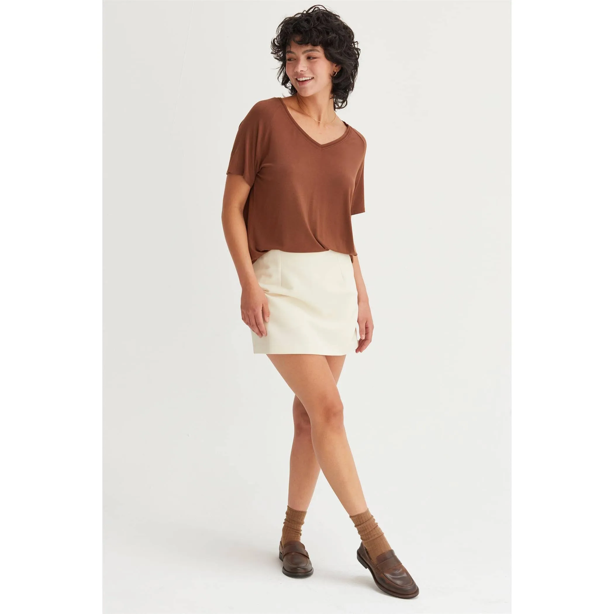 Short Sleeve V Neck HYFVE Top: Grey Blue