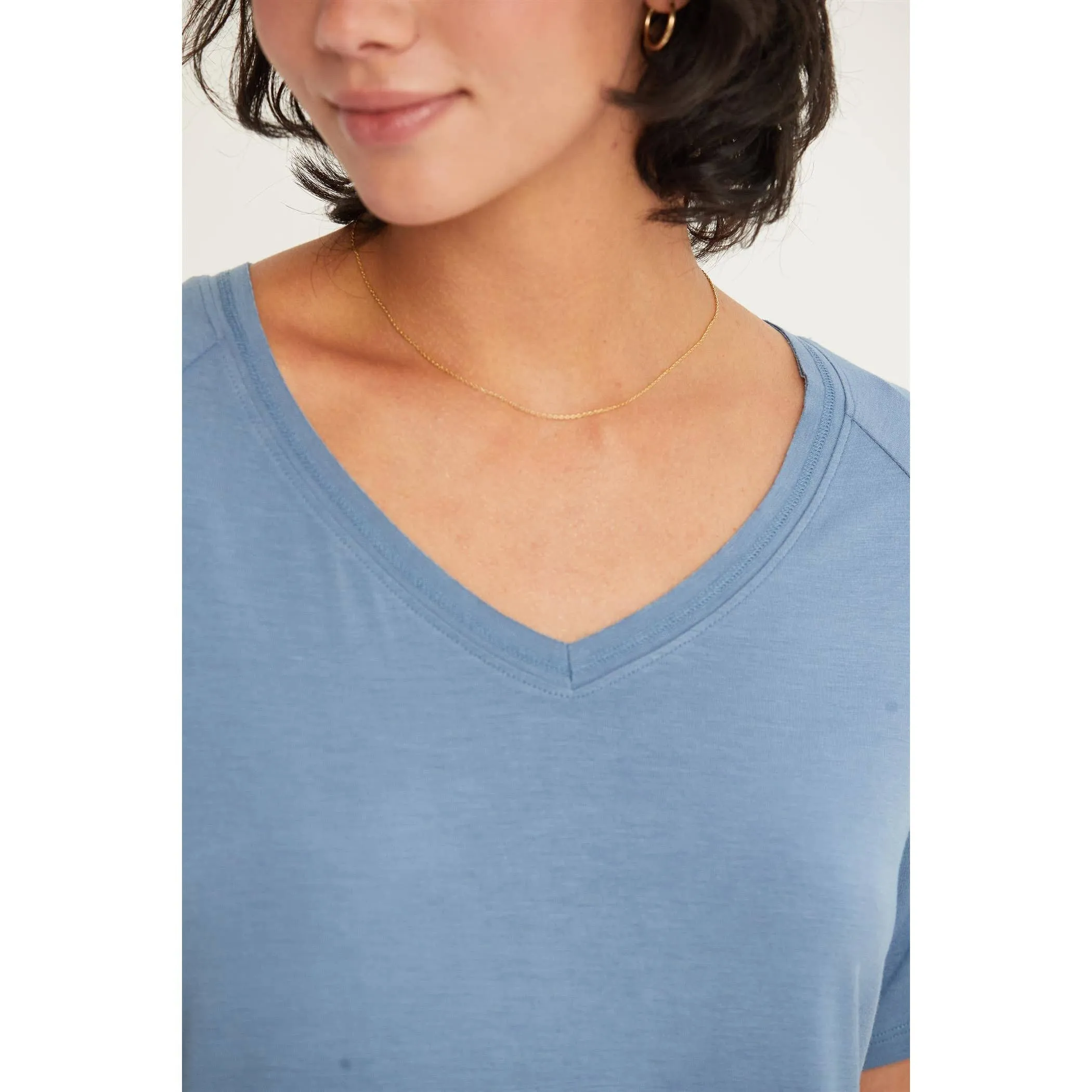 Short Sleeve V Neck HYFVE Top: Grey Blue