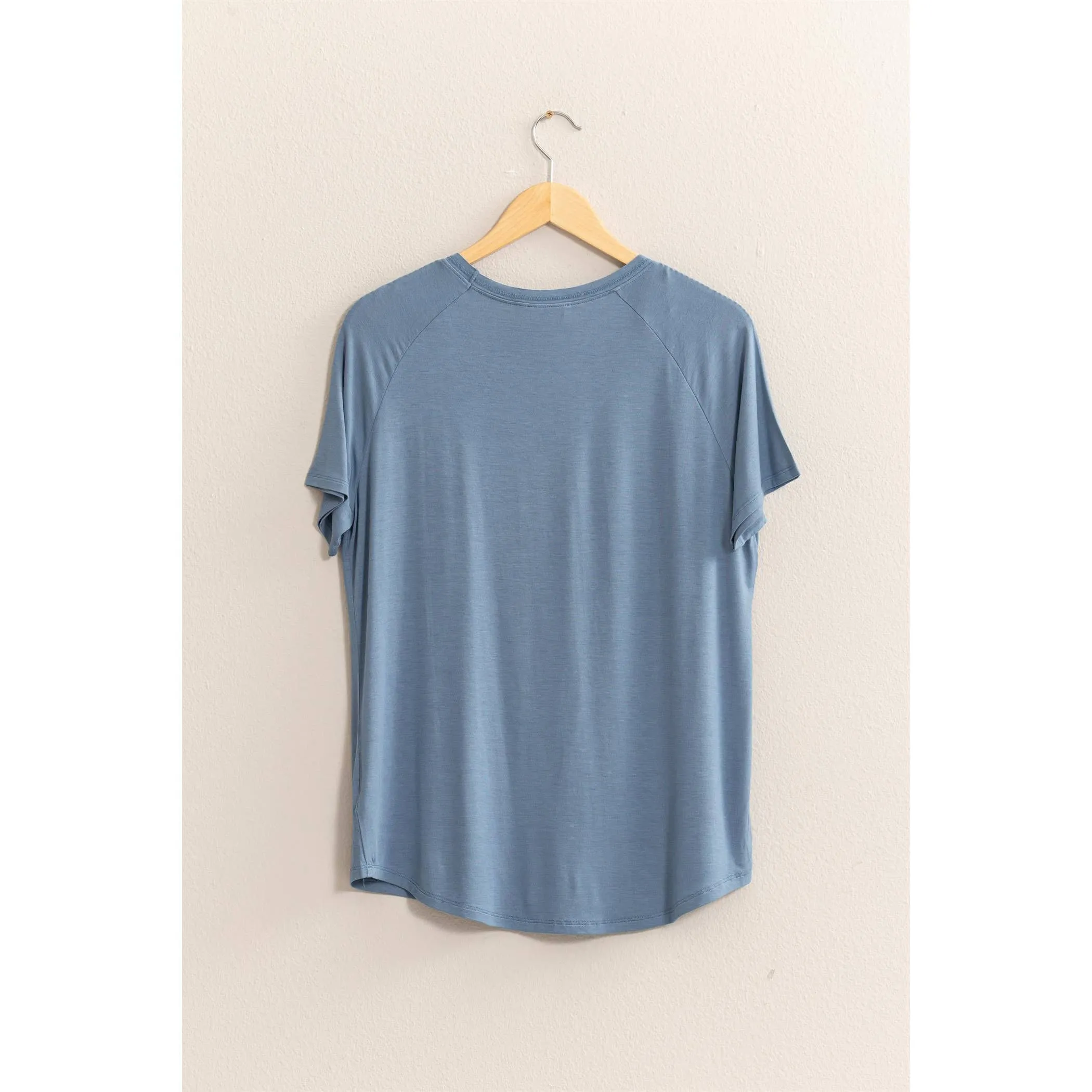 Short Sleeve V Neck HYFVE Top: Grey Blue