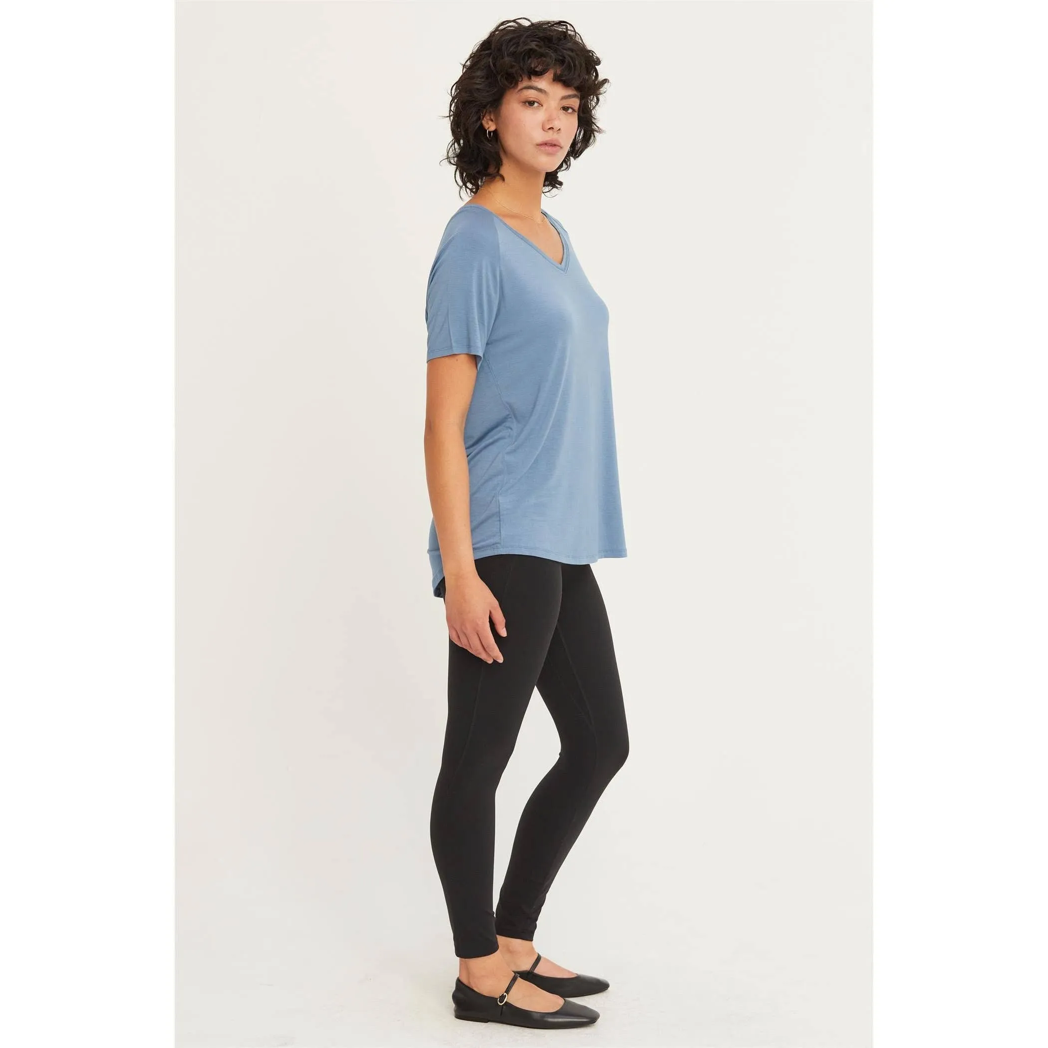 Short Sleeve V Neck HYFVE Top: Grey Blue