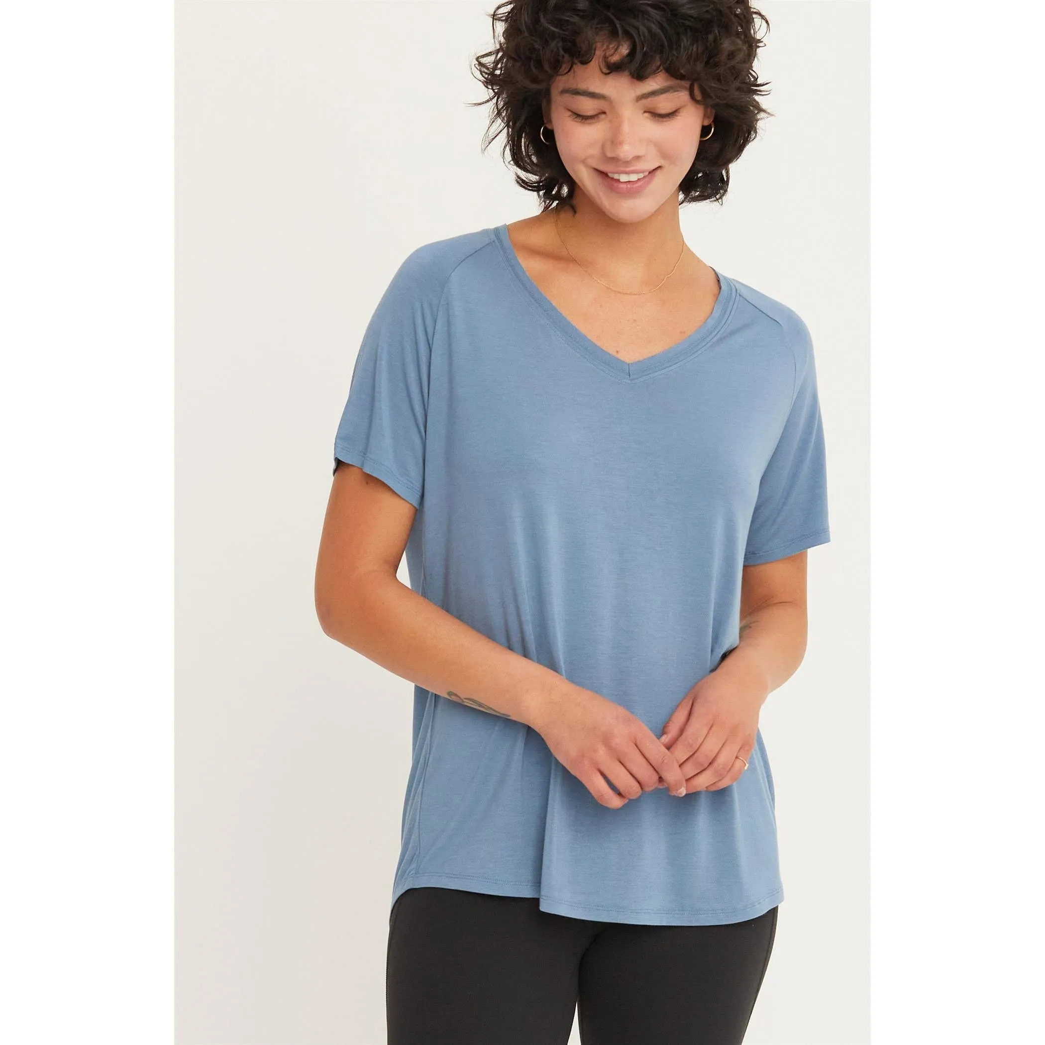 Short Sleeve V Neck HYFVE Top: Grey Blue