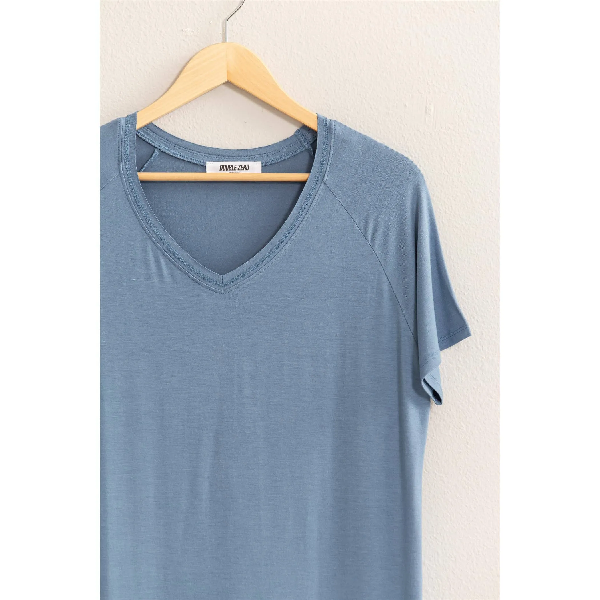 Short Sleeve V Neck HYFVE Top: Grey Blue