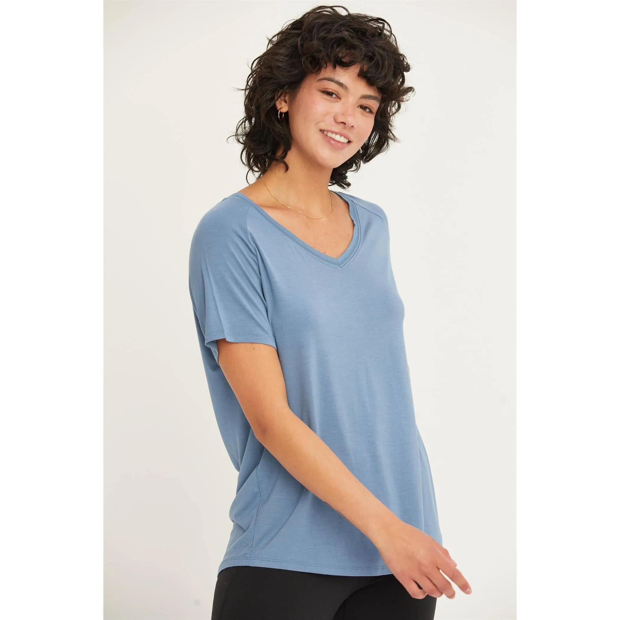 Short Sleeve V Neck HYFVE Top: Grey Blue