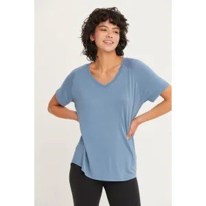 Short Sleeve V Neck HYFVE Top: Grey Blue