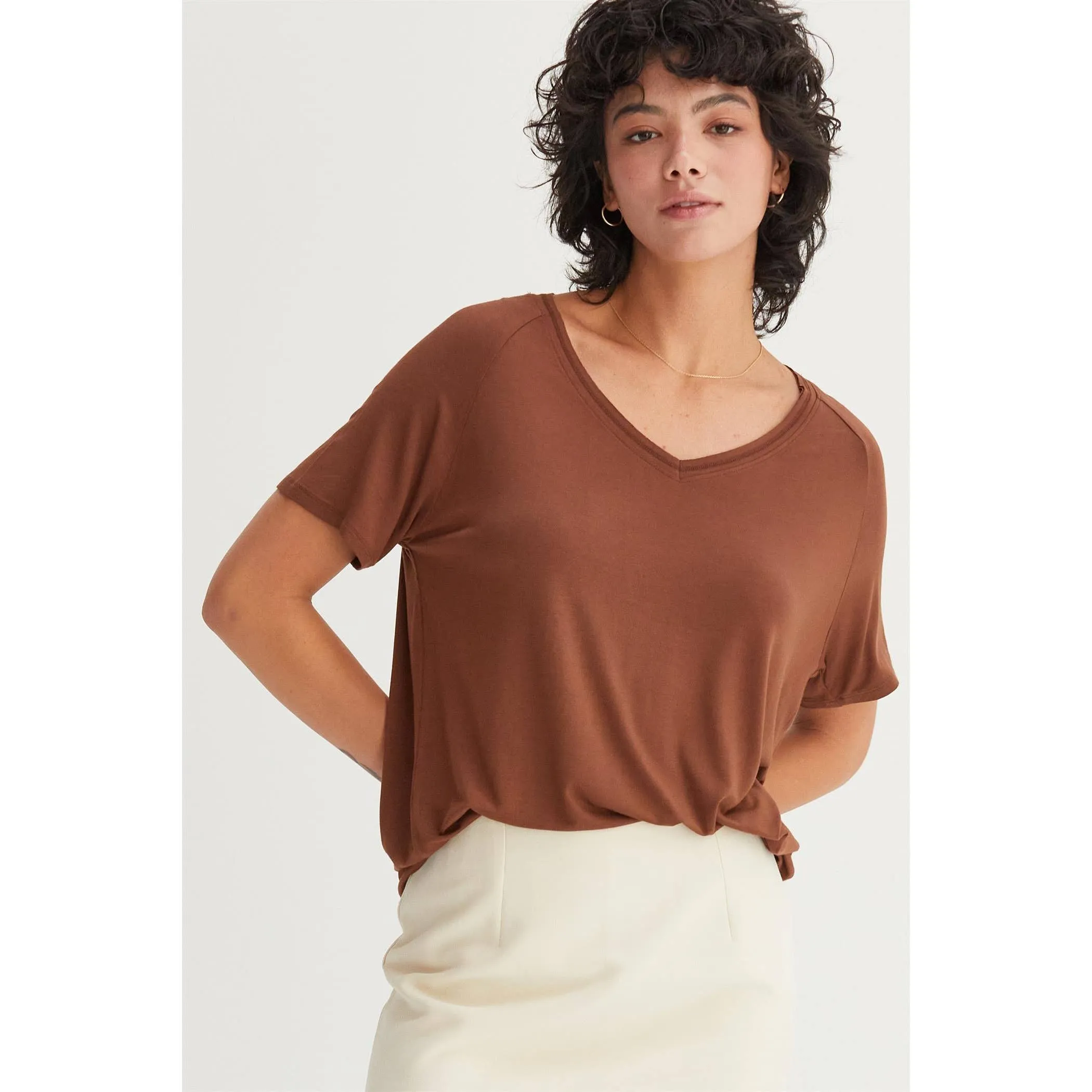 Short Sleeve V Neck HYFVE Top: Grey Blue