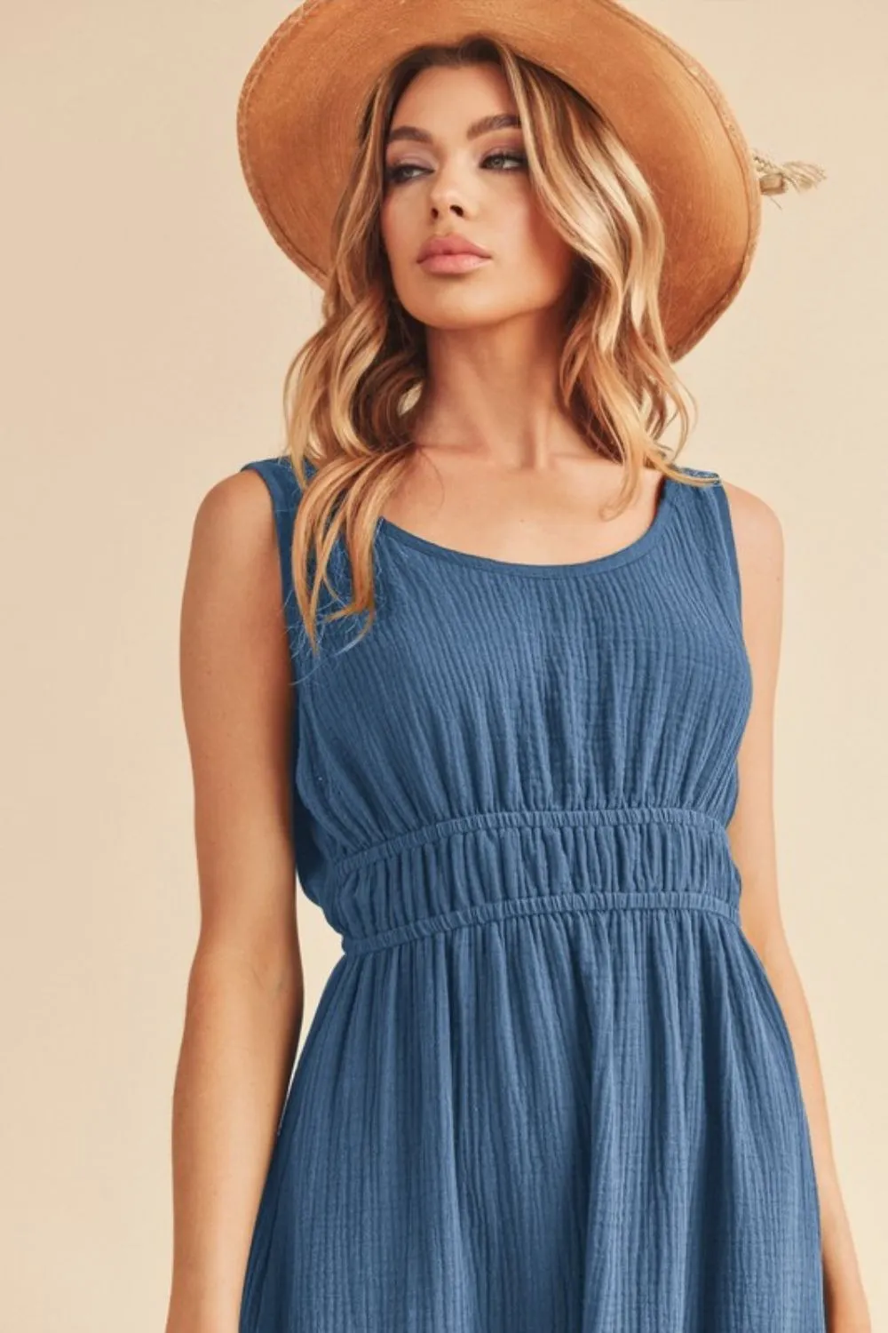 Side Slit Round Neck Sleeveless Tank Dress