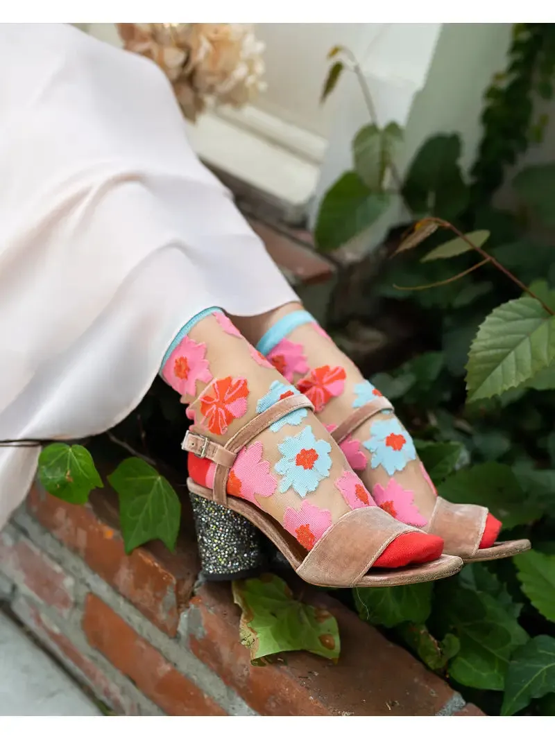Sock Candy Ribbon Roses Sheer Ankle Sock