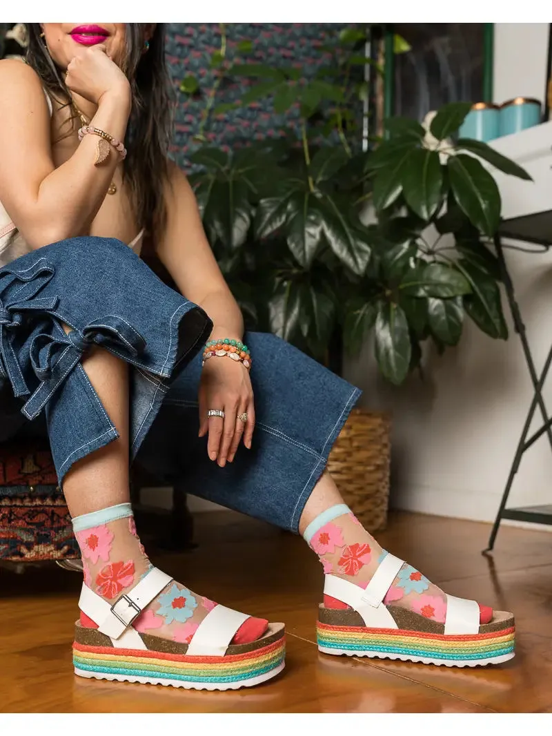 Sock Candy Ribbon Roses Sheer Ankle Sock