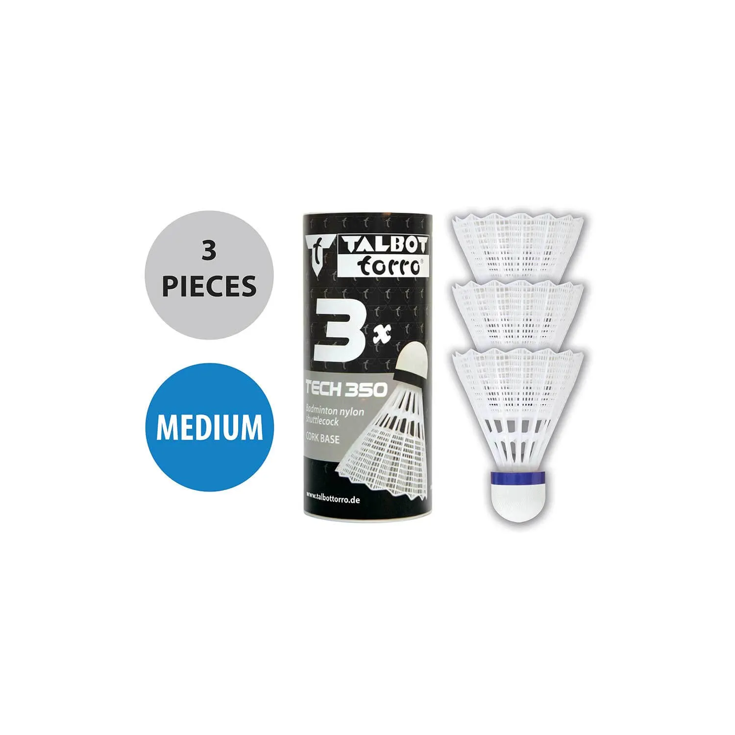 Talbot-Torro Tech 350 Medium Nylon Shuttlecocks - 3 Pack