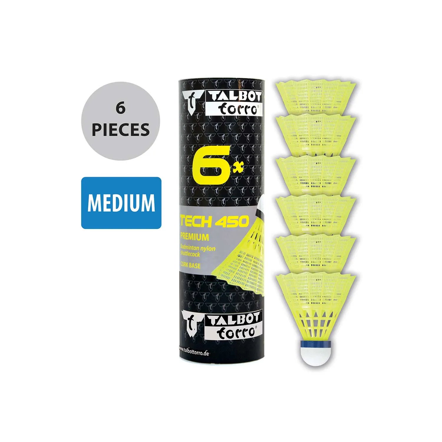 Talbot-Torro Tech 450 Premium Medium Nylon Shuttlecocks - 6 Pack