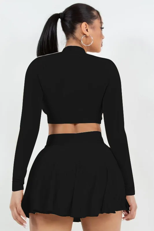 Tie Waist Top & Skirt Set – 2-Piece with Built-In Shorts
