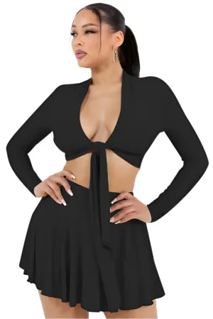 Tie Waist Top & Skirt Set – 2-Piece with Built-In Shorts
