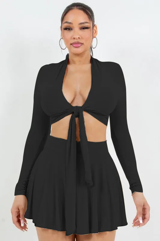 Tie Waist Top & Skirt Set – 2-Piece with Built-In Shorts