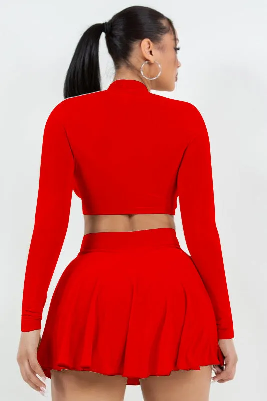 Tie Waist Top & Skirt Set – 2-Piece with Built-In Shorts
