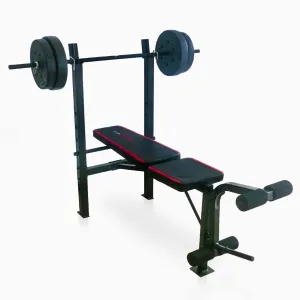 Weight Bench w/ Rack &Leg Extension & 90 lb. Vinyl Weight Set