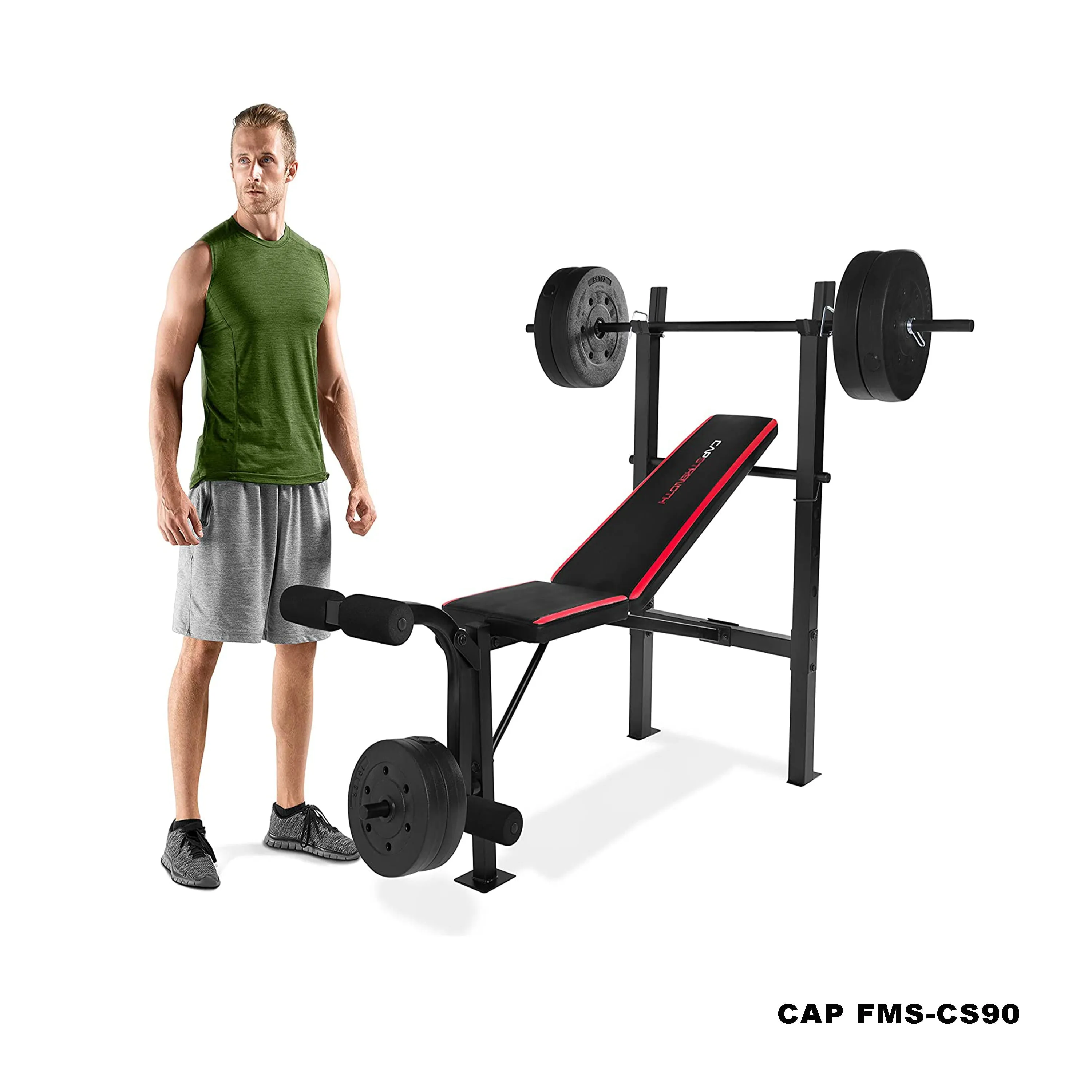 Weight Bench w/ Rack &Leg Extension & 90 lb. Vinyl Weight Set