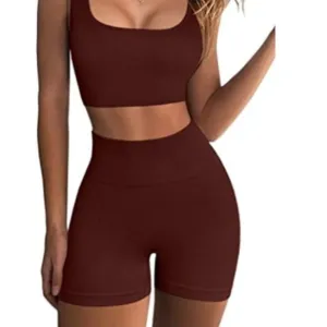 Workout Sets for Women 2 Piece Seamless Ribbed Crop Tank &amp; High Waist Shorts