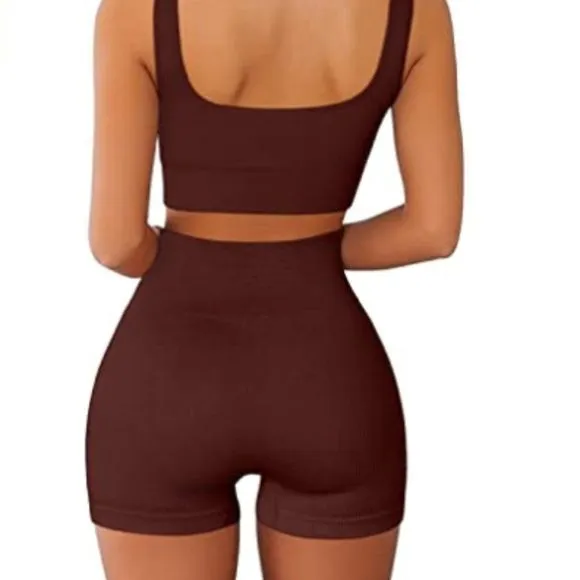Workout Sets for Women 2 Piece Seamless Ribbed Crop Tank &amp; High Waist Shorts