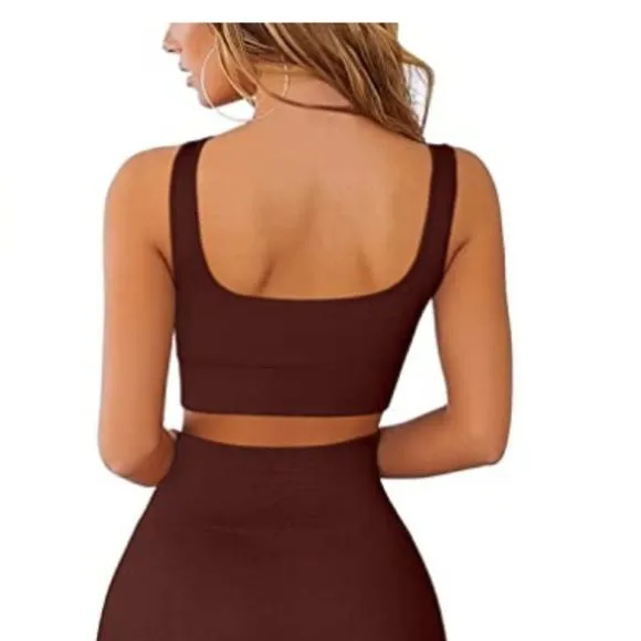 Workout Sets for Women 2 Piece Seamless Ribbed Crop Tank &amp; High Waist Shorts